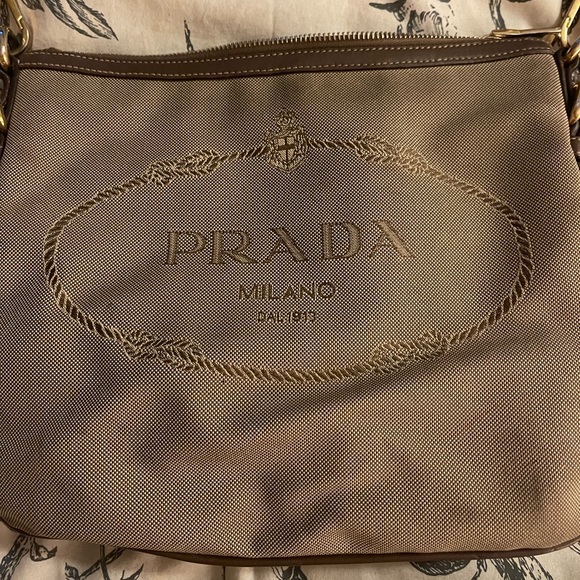 Prada brown canvas jacquard crossbody - Picture 1 of 10
